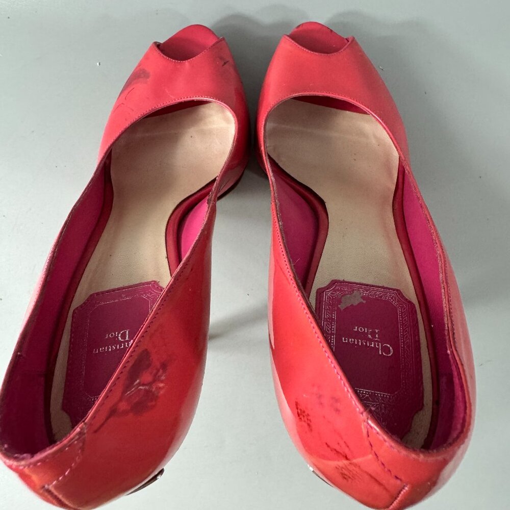 Dior Miss Dior Pink Coral Patent Leather Peep Toe Stiletto Heels Pumps size 38.5 - Picture 7 of 13